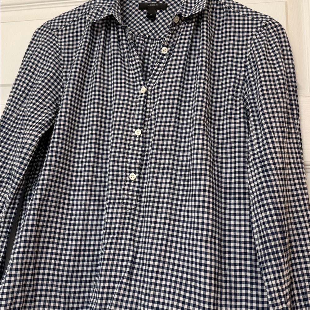 J.Crew Blue White Gingham Popover Button Shirt - Picture 3 of 8